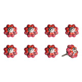 Set of Eight Red Pink And Green Floral Ceramic Drawer Pull Knobs