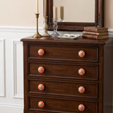 Set of Eight Orange White And Silver Floral Ceramic Drawer Pull Knobs