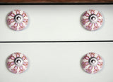 Set of Eight Pink And White Ceramic Drawer Pull Knobs
