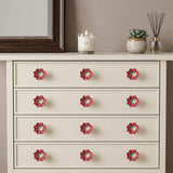 Set of Twelve Red Pink And Green Floral Ceramic Drawer Pull Knobs