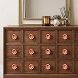 Set of Twelve Orange White And Silver Floral Ceramic Drawer Pull Knobs