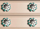 Set of Twelve Green Silver And White Geometric Ceramic Drawer Pull Knobs