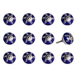 Set of Twelve Blue And White Geometric Ceramic Drawer Pull Knobs