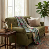 50" X 70" Pink Gray and Blue Kantha Cotton Floral Throw Blanket with Embroidery