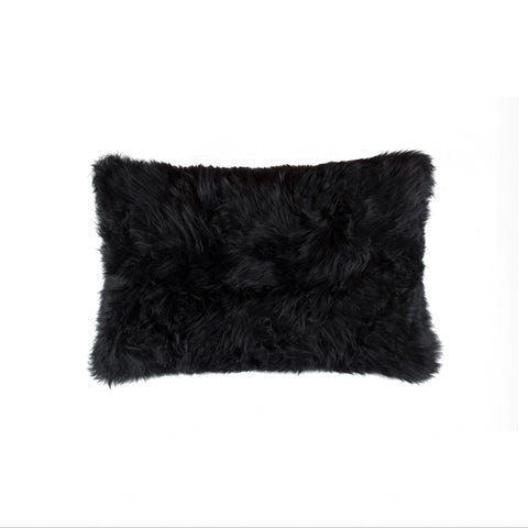 12" X 20" Black Sheepskin Lumbar Throw Pillow