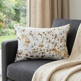 12" X 20" NATURAL & GOLD Cowhide Throw Pillow