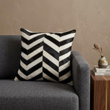 18" Black and Off White Cowhide Throw Pillow