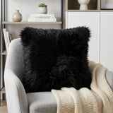 18" Black Sheepskin Throw Pillow