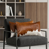 Set of Two 12" X 20" Brown and White Cowhide Throw Pillows