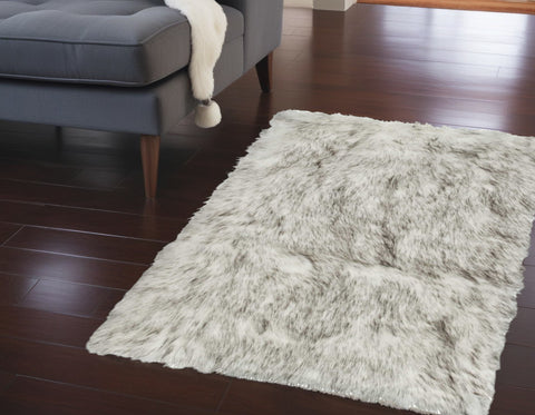 2' X 3' Gray And Ivory Faux Fur Area Rug