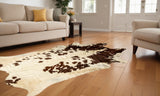 6' X 7' Brown And White Cowhide Cowhide Print Area Rug