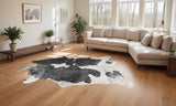 6' X 7' Black And Silver Cowhide Cowhide Print Area Rug