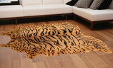 6' X 7' Brown And Black Cowhide Tiger Print Area Rug