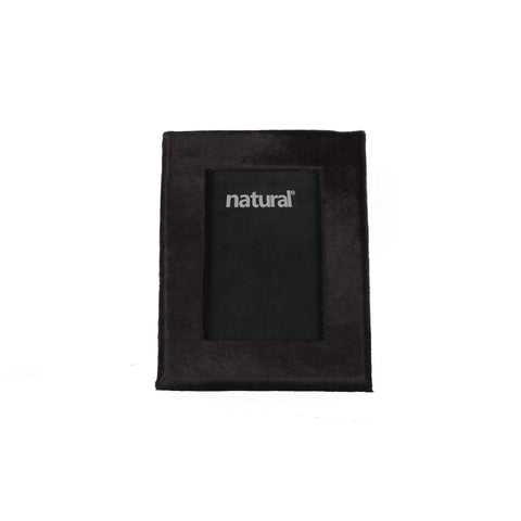 4" x 6" Black Cowhide Picture Frame with Mat
