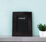 4" x 6" Black Cowhide Picture Frame with Mat