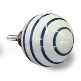 Set of Eight White And Navy Blue Geo Lines Ceramic Drawer Pull Knobs