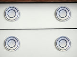 Set of Eight White And Navy Blue Geo Lines Ceramic Drawer Pull Knobs