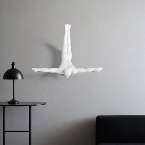 7" X 7" White Resin Diving Man Hanging Dimensional Sculpture