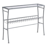 42" Clear and Silver Glass and Metal Console Table With Shelf