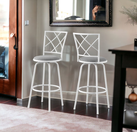 Set of Two 28" Gray and White Metal Bar Chairs