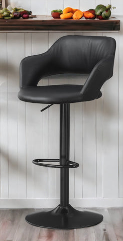 Black Faux Leather and Metal Low Back Adjustable Height Swivel Bar Chair