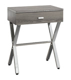 22" Silver And Deep Taupe Wood And Metal End Table With Drawer