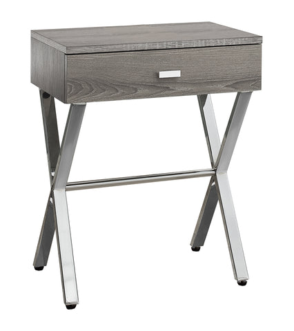 22" Silver And Deep Taupe Wood And Metal End Table With Drawer