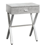 22" Silver And Gray Wood And Metal End Table With Drawer