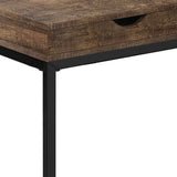 10.25" X 15.75" X 24.5" Brown Finish Drawer And Black Metal Accent Table