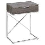 24" Silver And Taupe Wood And Metal End Table With Drawer