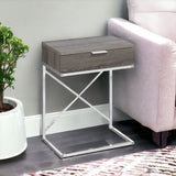24" Silver And Taupe Wood And Metal End Table With Drawer