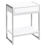 24" Silver And White Wood And Metal End Table With Drawer And Shelf