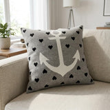 18" Black And Gray Nautical Cotton Throw Pillow