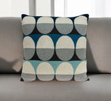 20" Blue Gray And Ivory Geometric Cotton Throw Pillow