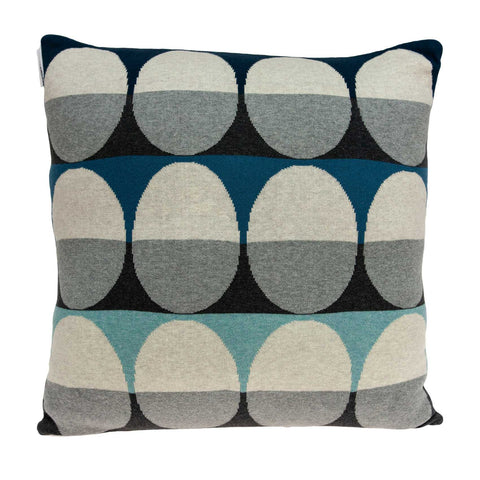 20" Blue Gray And Ivory Geometric Cotton Throw Pillow