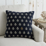 20" Blue and Off White Reversible Nautical Anchor Cotton Throw Pillow