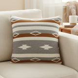 20" Brown Gray And Ivory Southwestern Cotton Throw Pillow