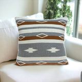 20" Brown Gray And Ivory Southwestern Cotton Throw Pillow