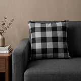 20" Gray Plaid Cotton Throw Pillow
