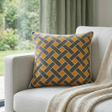 20" Gray and Orange Braided Cotton Throw Pillow
