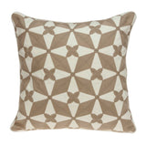20" Beige and White Geometric Cotton Throw Pillow