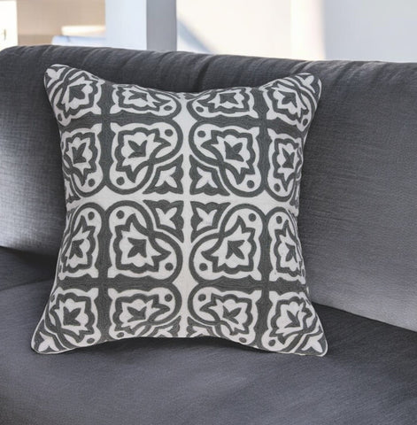 20" Gray And White Stencil Cotton Throw Pillow