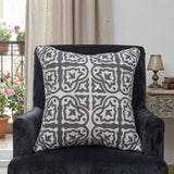 20" Gray And White Stencil Cotton Throw Pillow