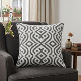 20" Gray And White Stencil Cotton Throw Pillow