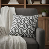 20" Gray And White Geometric Cotton Throw Pillow