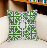 20" Green And White Stencil Cotton Throw Pillow