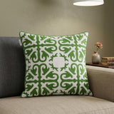 20" Green And White Stencil Cotton Throw Pillow