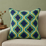 20" Navy Blue Yellow And Teal Quatrefoil Cotton Throw Pillow