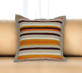 20" Beige Brown And Orange Striped Cotton Blend Throw Pillow