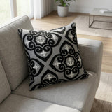 20" Ivory Damask Cotton Throw Pillow